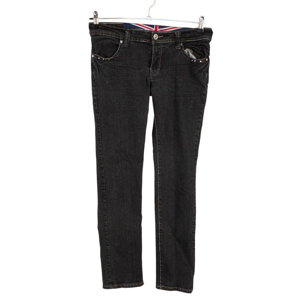 True Rock Skinny Jeans Womens 13/14 Black Rhinestone Chain Embellished Low Rise